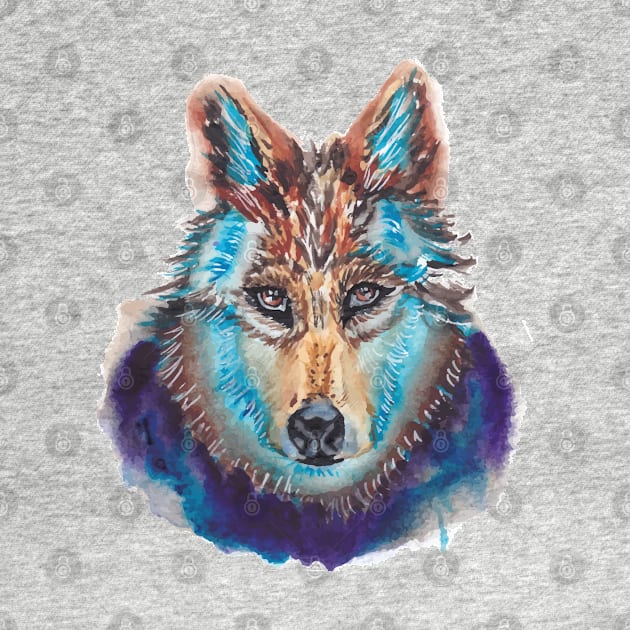 Wolf Watercolor Hand Drawn by Mako Design 